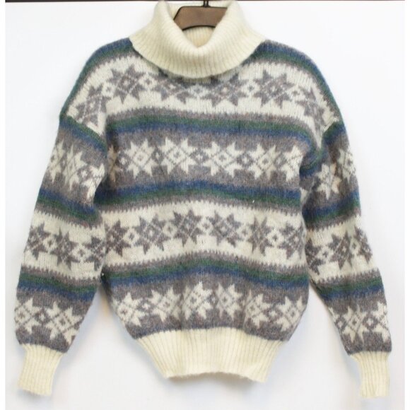 VTG 80s Hilda Ltd Wool Sweater sz M Iceland Thick Warm Winter Snowflake Blue - Picture 1 of 9